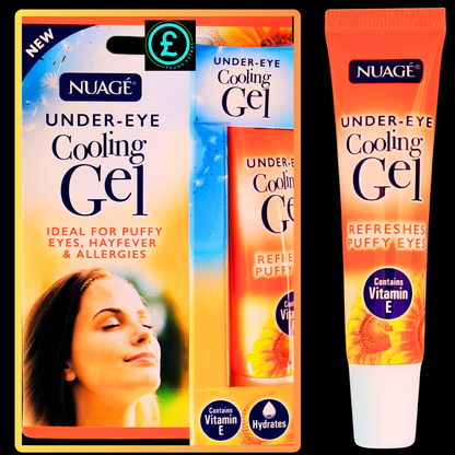 Nuage under-eye cooling gel packaging with a tube on a black background