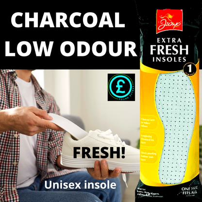 ❤️ POUND EXTRAS 😊 Charcoal anti-odour insoles 🦶 unisex, fresh-feet comfort for shoes, boots & slippers. Jump Extra Fresh design helps reduce odours & boost comfort.