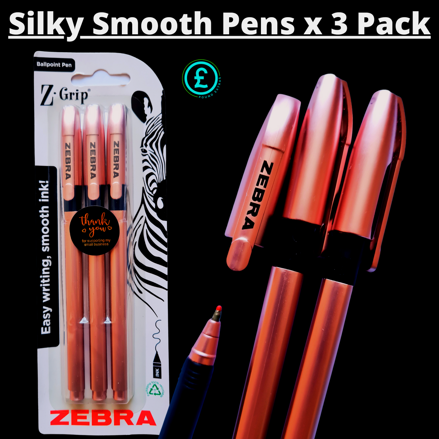 Ballpoint Pens Zebra Smooth Black Ink Medium 1 mm Nib Pack Of 3 Gifts & presents2