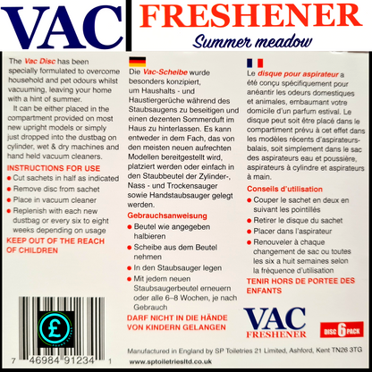 Vac freshener packaging with text and branding