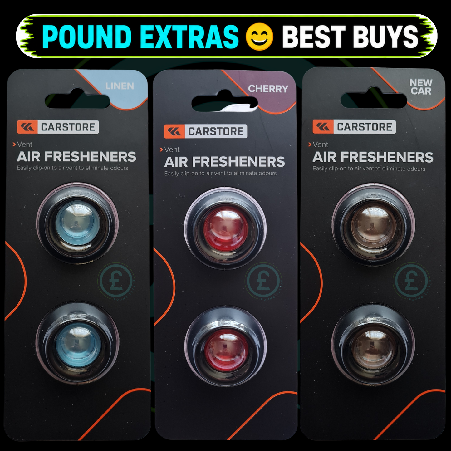 Car Air Freshener Vent Clip Mixed Set Linen Cherry New Car 3 Pack  Van Taxi  0