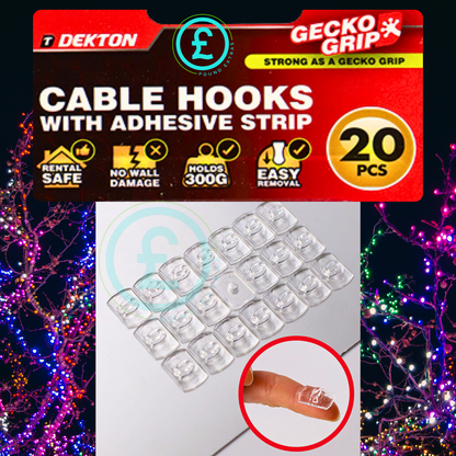 Clear Adhesive Cable Hooks 20 Pack Fairy Light Clips Christmas Light Holders3