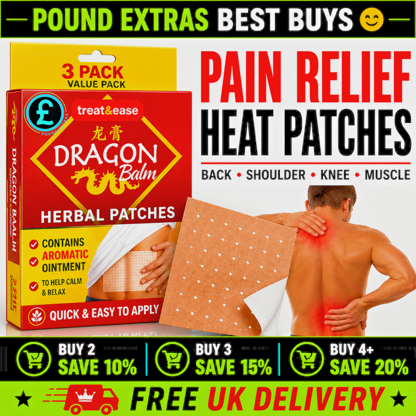 Dragon Balm Herbal Patches Pain Relief Heat Plaster Back Knee Muscle Deep Heat0