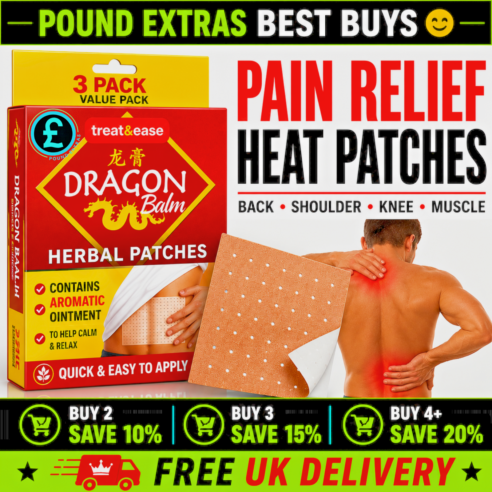 Dragon Balm Herbal Patches Pain Relief Heat Plaster Back Knee Muscle Deep Heat0