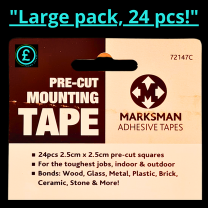 Double Sided Mounting Tape Squares 24pc Strong Adhesive Pads Wall Fix Pre Cut3