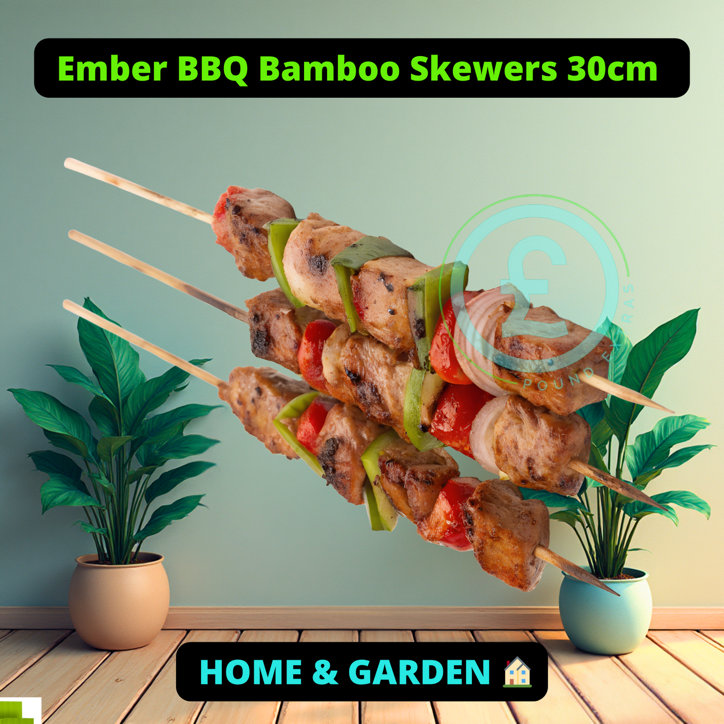 Bamboo BBQ Kebab Skewers 30cm Long – 100 Pack | Strong Pointed Ends Garden party4