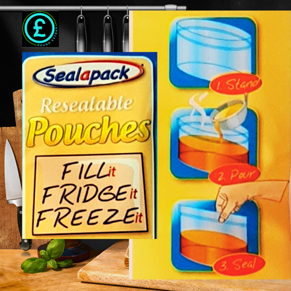 Sealapack resealable pouches packaging on a wooden surface
