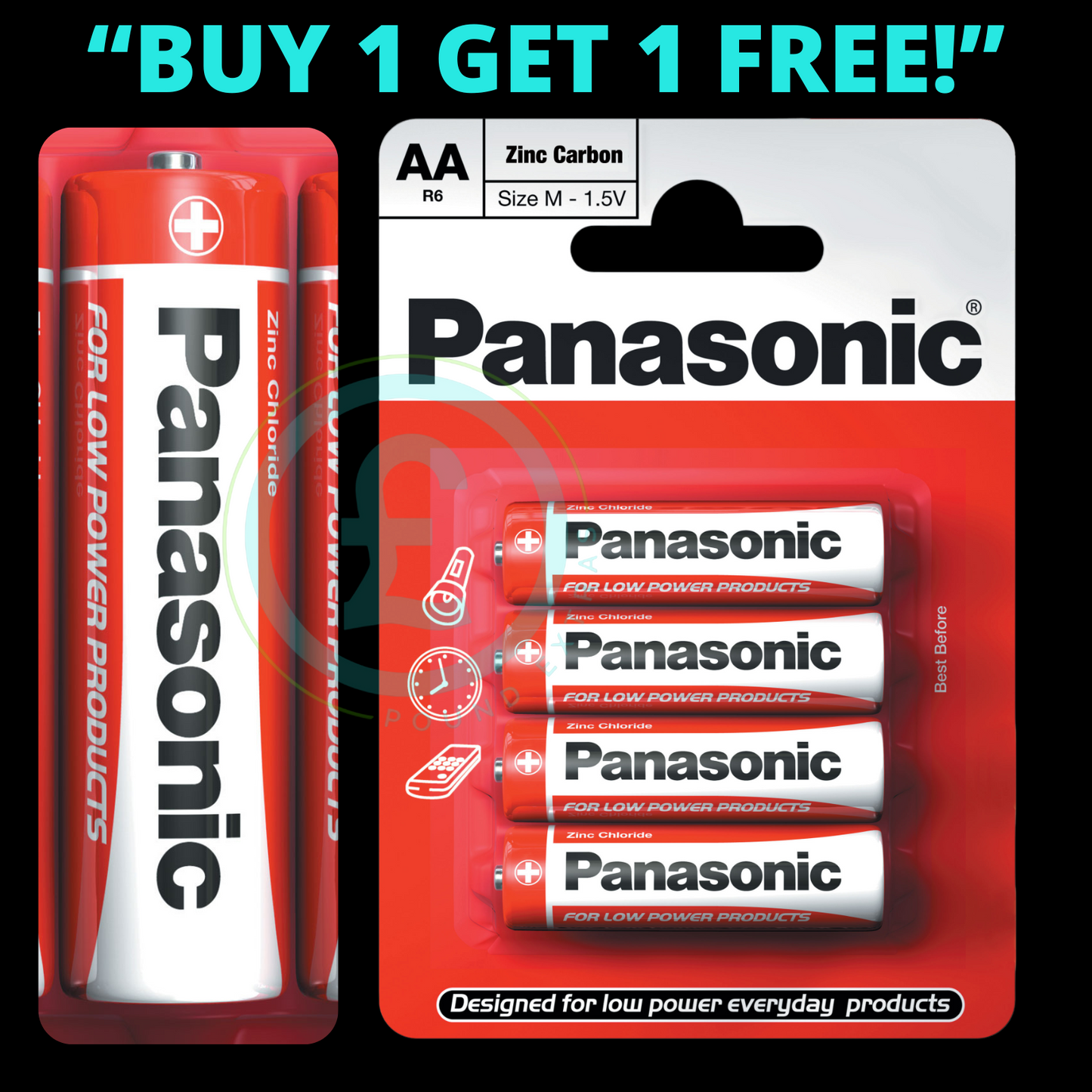 Panasonic AA Batteries 4 Pack BOGOF Buy One Get One Free Zinc Carbon 1.5V0