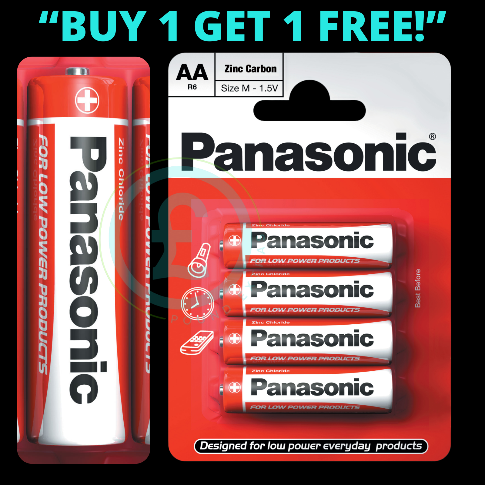 Panasonic AA Batteries 4 Pack BOGOF Buy One Get One Free Zinc Carbon 1.5V0