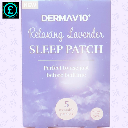 Dermav10 Relaxing Lavender Sleep Patch packaging on a light purple background