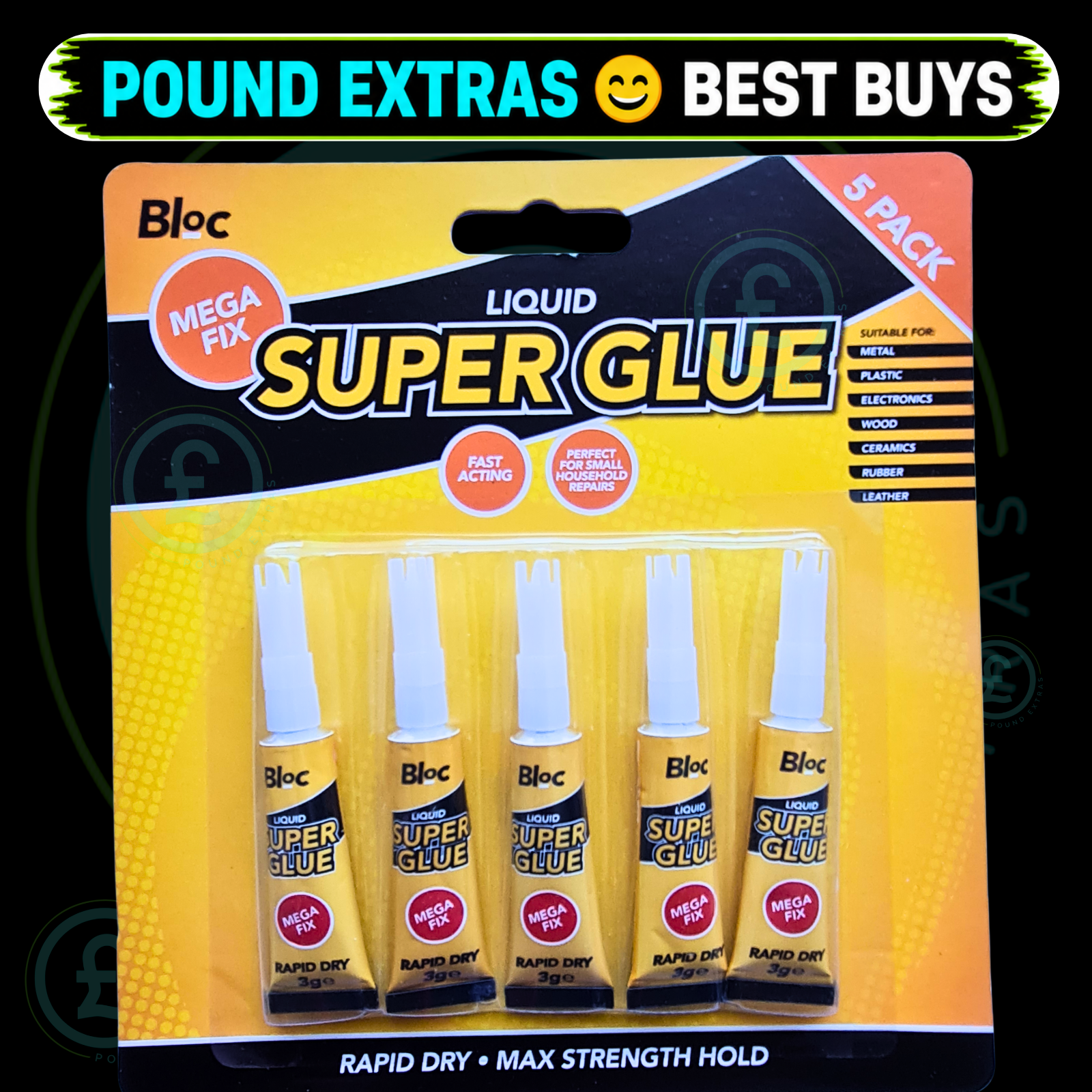Super Glue Liquid 3g Tubes 5 Pack Bloc Fast Acting Strong Adhesive Bond DIY 1