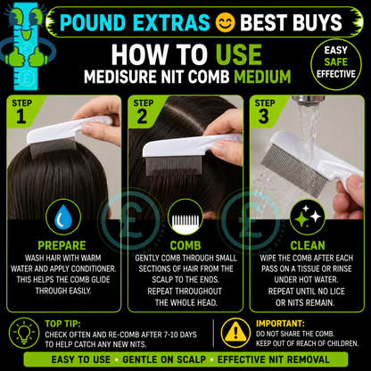 Nit Comb Fine Toothed Lice & Nits Remover Medisure Metal Teeth Kids Adults  ️11