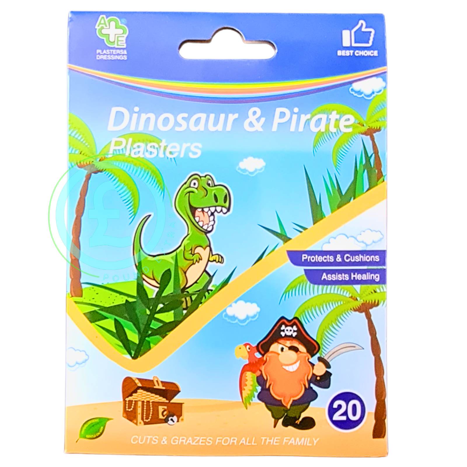 ❤️ POUND EXTRAS 😊 Fun dinosaur & pirate kids plasters 🎁 soft, cushioned protection for cuts & scrapes. 20 pack – family friendly, gentle, colourful & comfy.