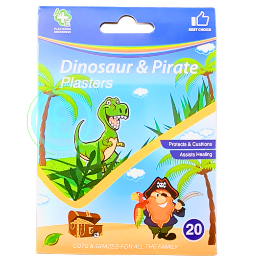 ❤️ POUND EXTRAS 😊 Fun dinosaur & pirate kids plasters 🎁 soft, cushioned protection for cuts & scrapes. 20 pack – family friendly, gentle, colourful & comfy.
