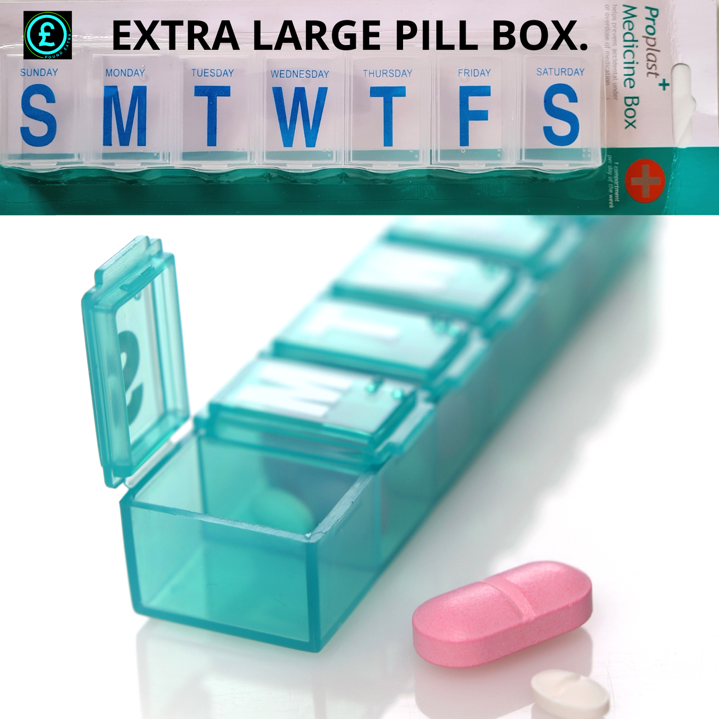 Pill Box vitamin Holder Tablet Container With braille lids 2 X Large 7 X Days9