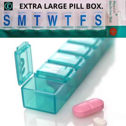 Pill Box vitamin Holder Tablet Container With braille lids 2 X Large 7 X Days9