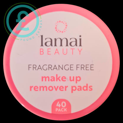 Makeup remover pads container with 'lamai Beauty' branding on a black background