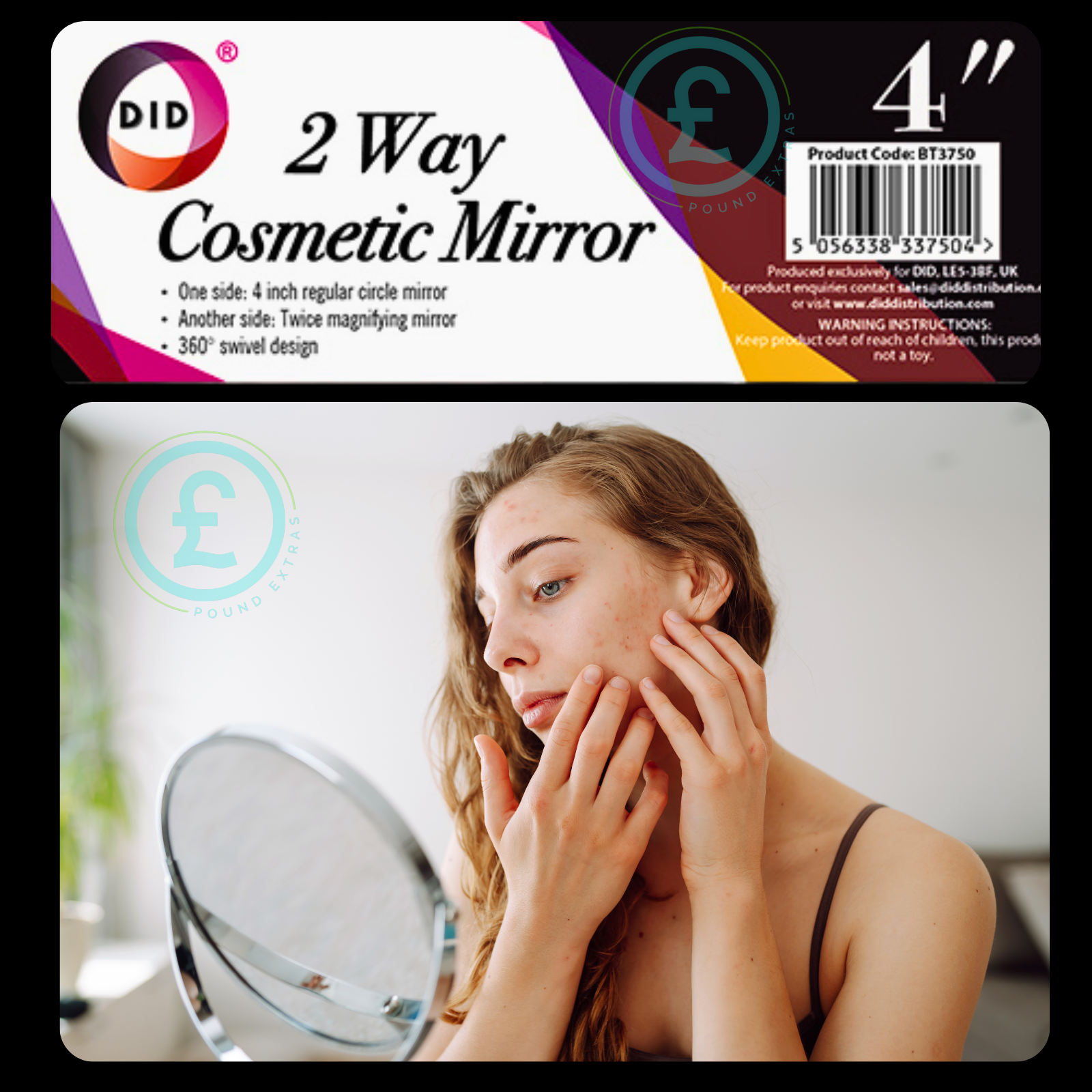 2 Way Cosmetic Mirror 4 Inch Double Sided 360° Swivel Makeup Magnifying DID ❤2