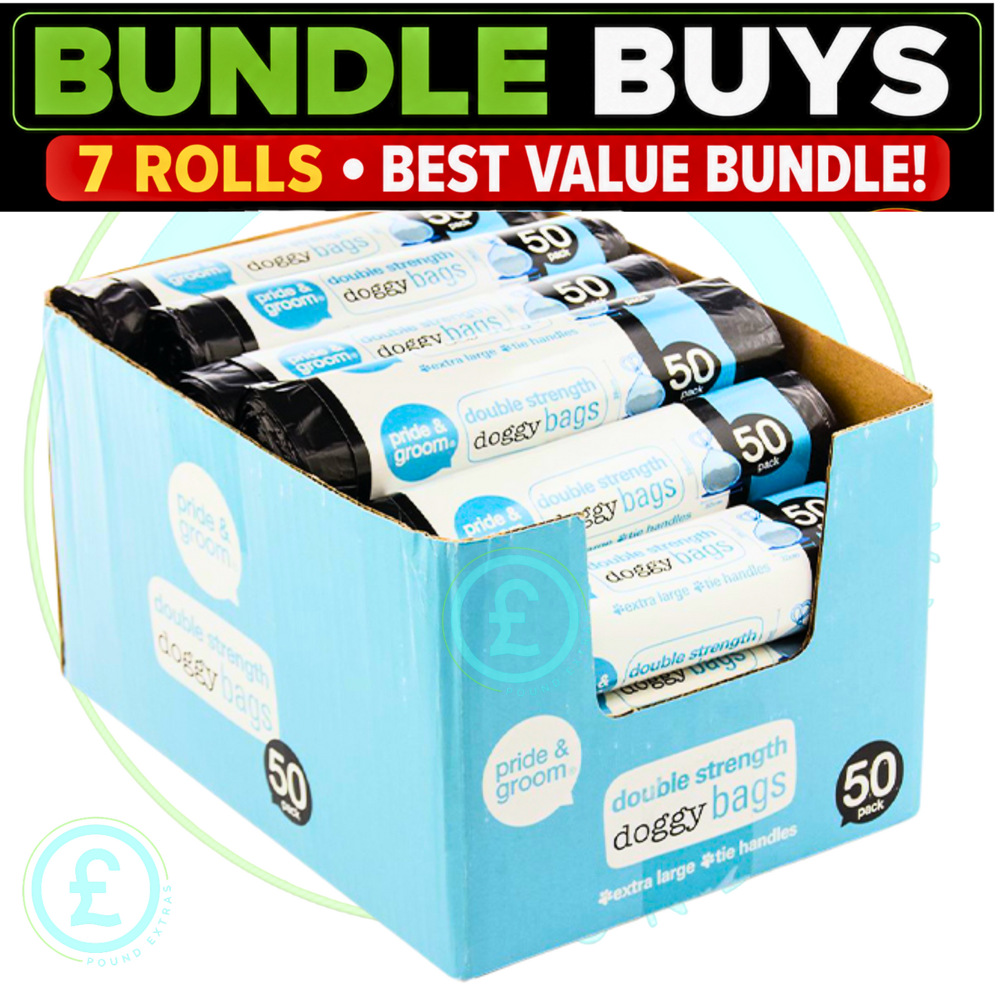 Doggy Bags 350 Pack 7 Roll Bundle Extra Large Tie Handles Thick Double Strength6