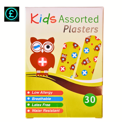 ❤️ POUND EXTRAS 😊 Kids First Aid Plasters 30 Pack 💚 assorted shapes, water-resistant & breathable — gentle protection for cuts, grazes & scrapes!