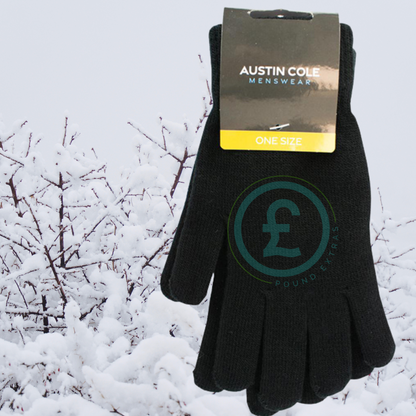 Mens Black Thermal Gloves One Size Austin Cole Winter Warm Classic Soft Knit1