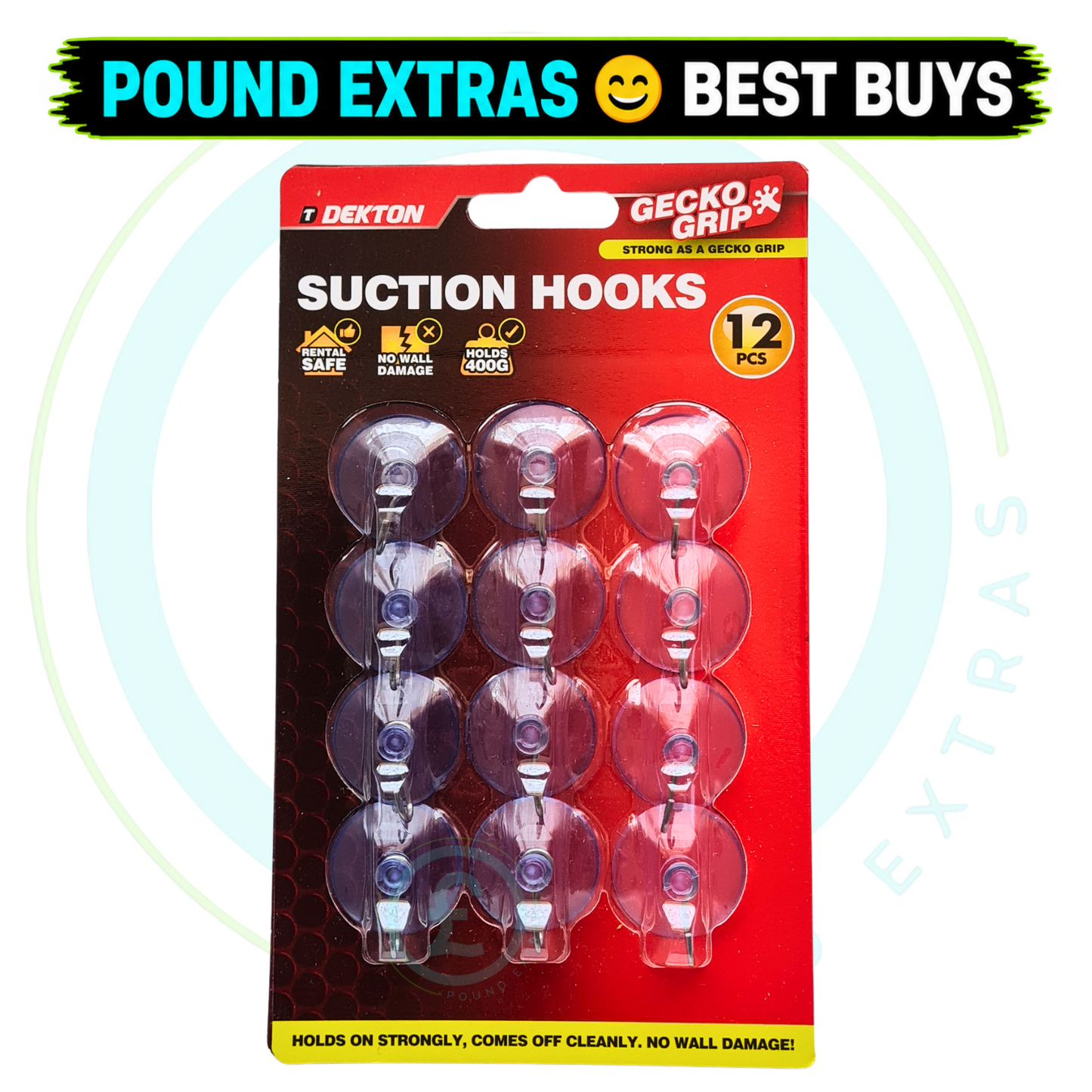 Suction Hooks Clear Reusable Bathroom Tile Glass Wall Hooks Dekton 12 Pack 0