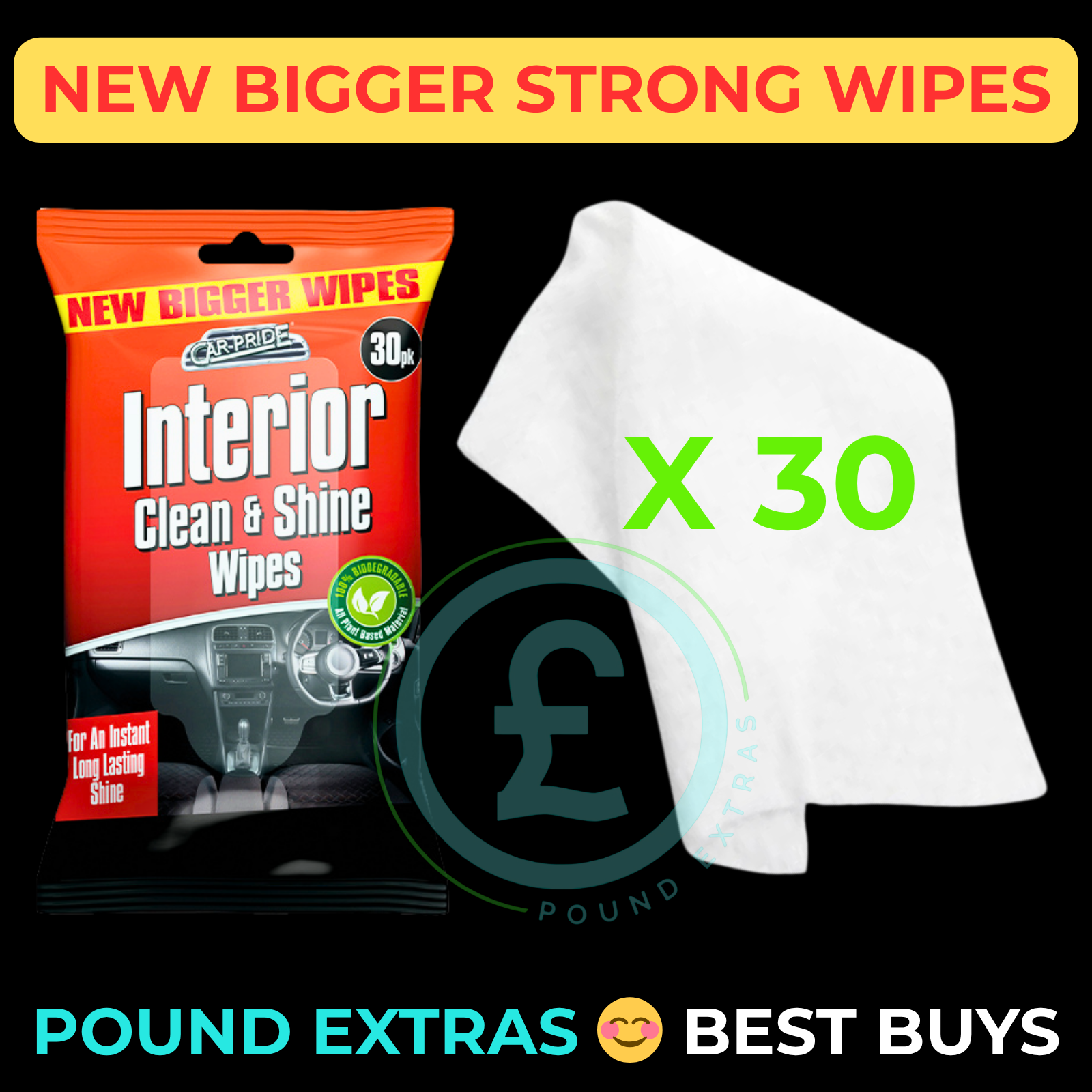 Car Interior Wipes 30 Pack Clean & Shine Dashboard Plastic Biodegradable Fresh9