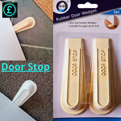 Rubber door wedges with packaging and a door stopper on a textured surface.