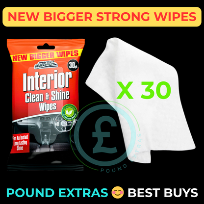 Car Interior Wipes 30 Pack Clean & Shine Dashboard Plastic Biodegradable Fresh9