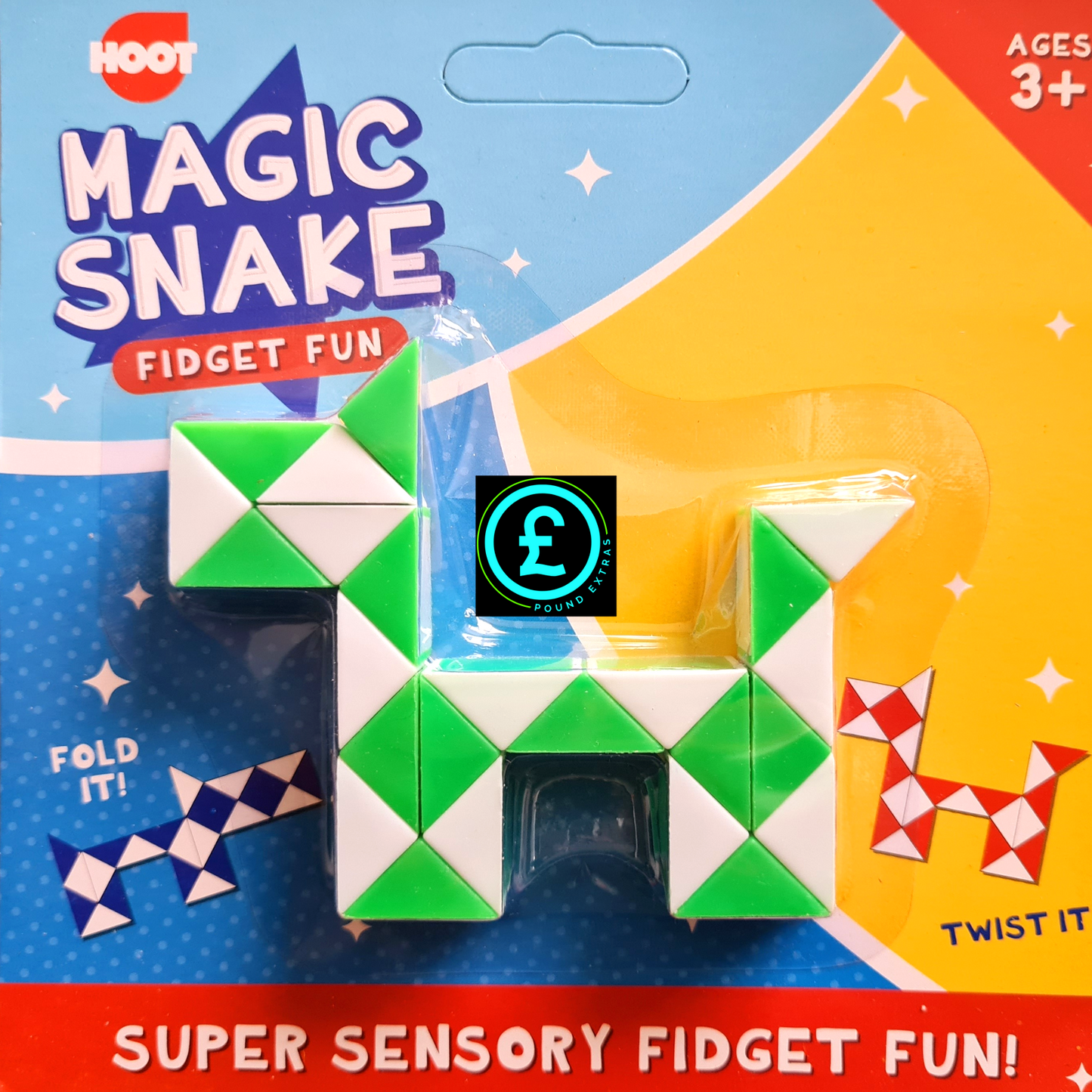 Magic Snake fidget toy packaging with colorful design and text