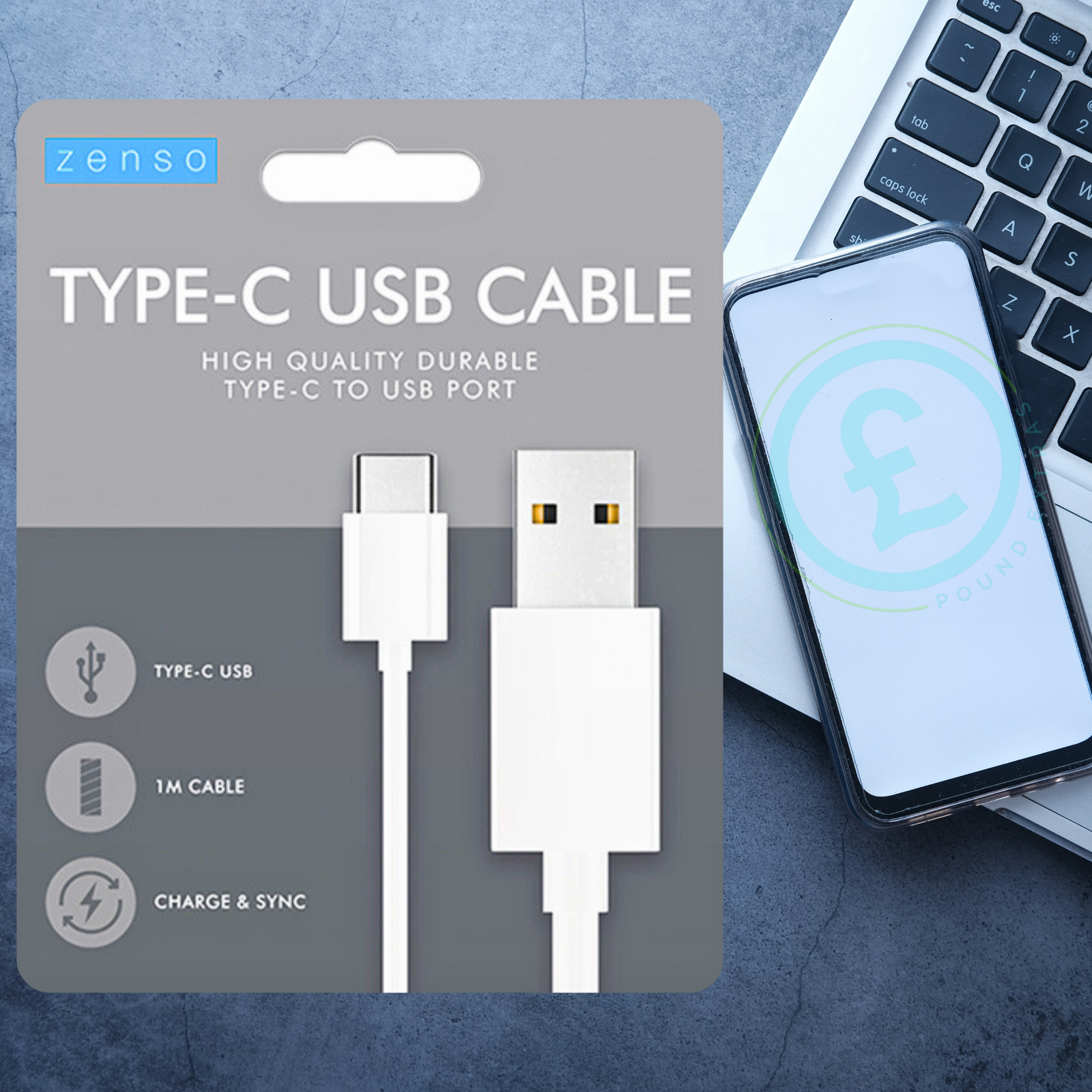 ❤️ POUND EXTRAS 😊 1M white USB Type-C cable ⚡ fast charge & sync for Samsung, Android & Type-C devices. Strong, reliable and perfect for everyday charging.