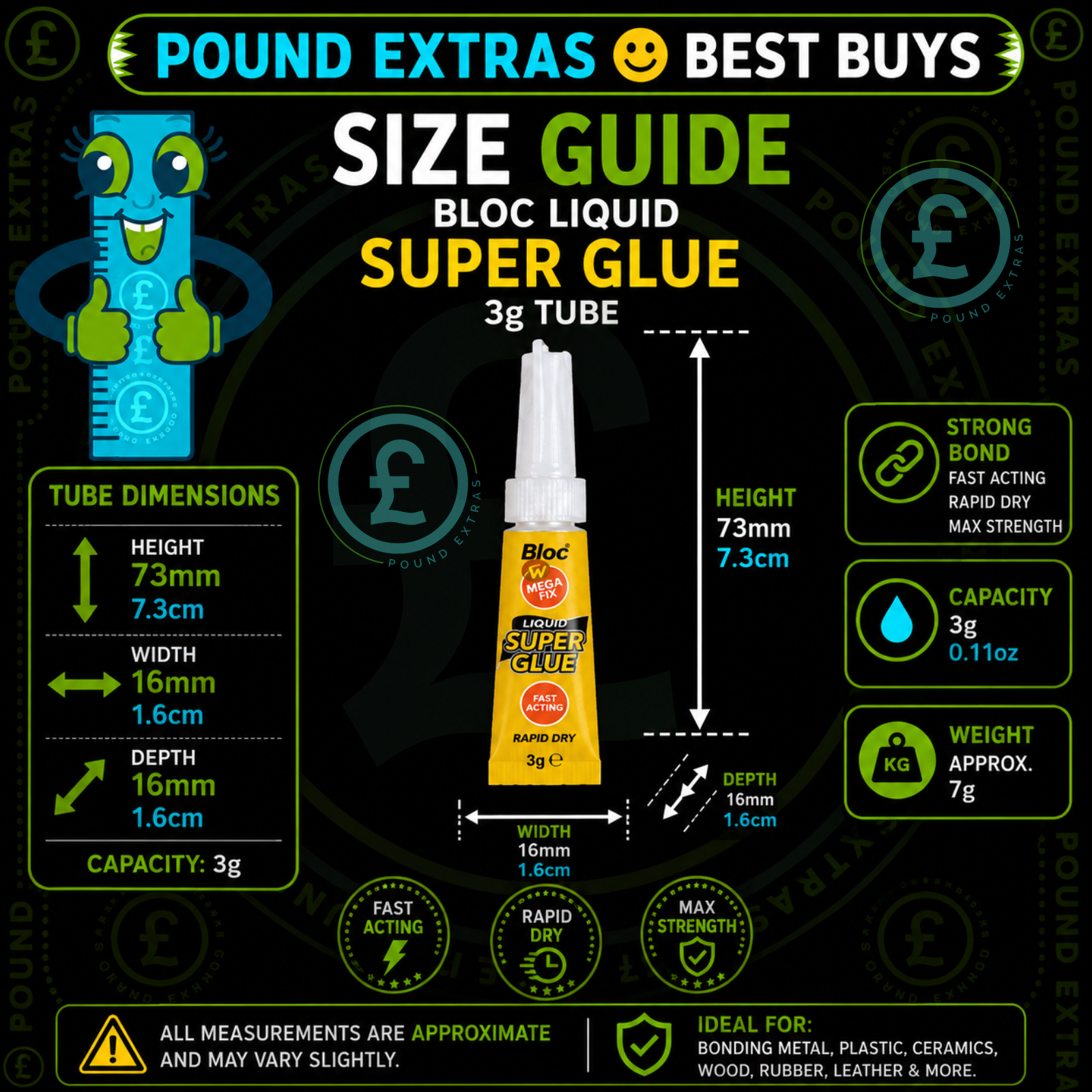 Super Glue Liquid 3g Tubes 5 Pack Bloc Fast Acting Strong Adhesive Bond DIY 12