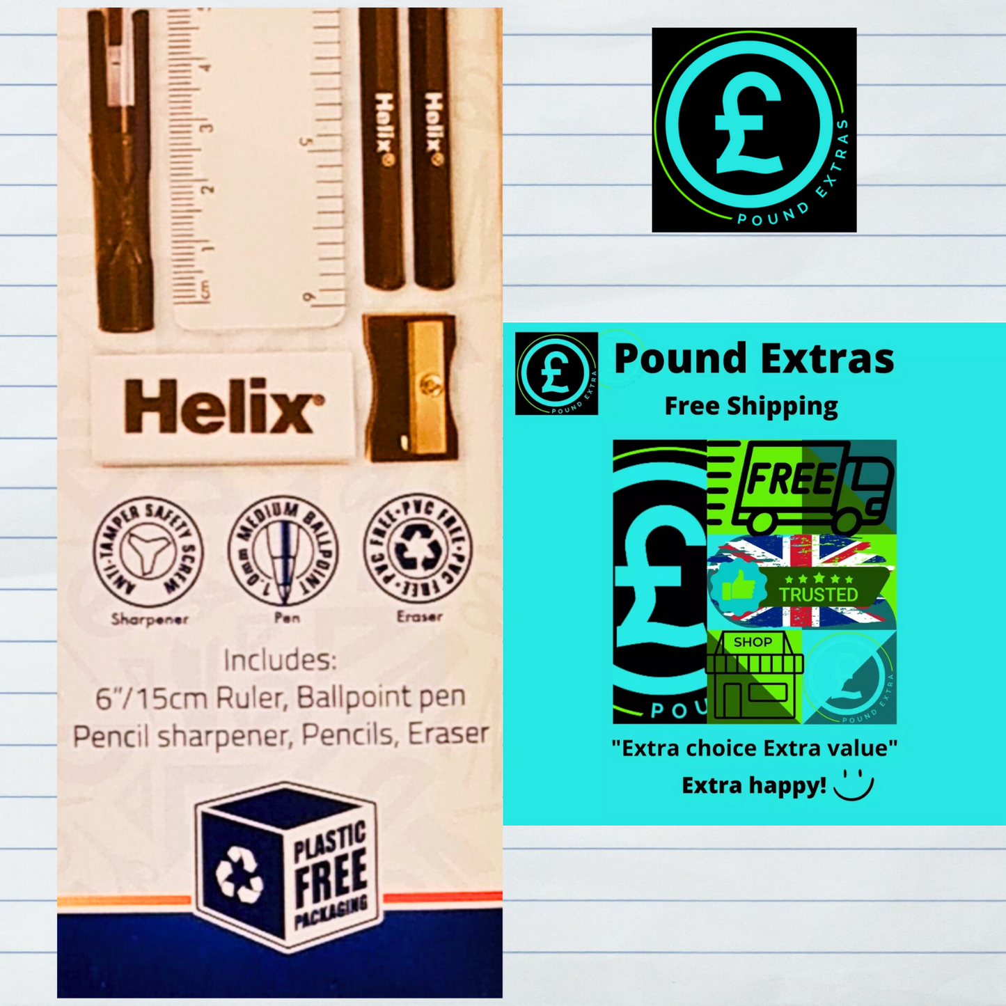 Pen Set with 15 cm Ruler Ballpoint Pen 2 Pencils, Sharpener, etc.Back 2 School7