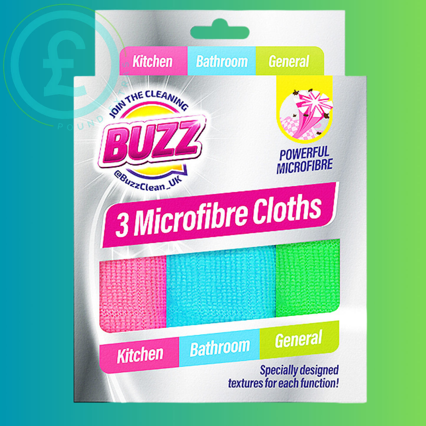 Microfibre Cleaning Cloths 3 Pack Kitchen Bathroom Multi-Purpose Soft Buzz Clean0