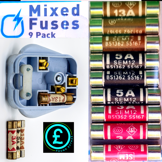 Mixed Fuses 9 Pack-3x13A, 3x5A & 3x13A Multi appliance/Power tool use DIY0