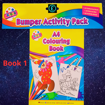 Arbox Bumper Activity Pack with A4 Colouring Book on a starry background