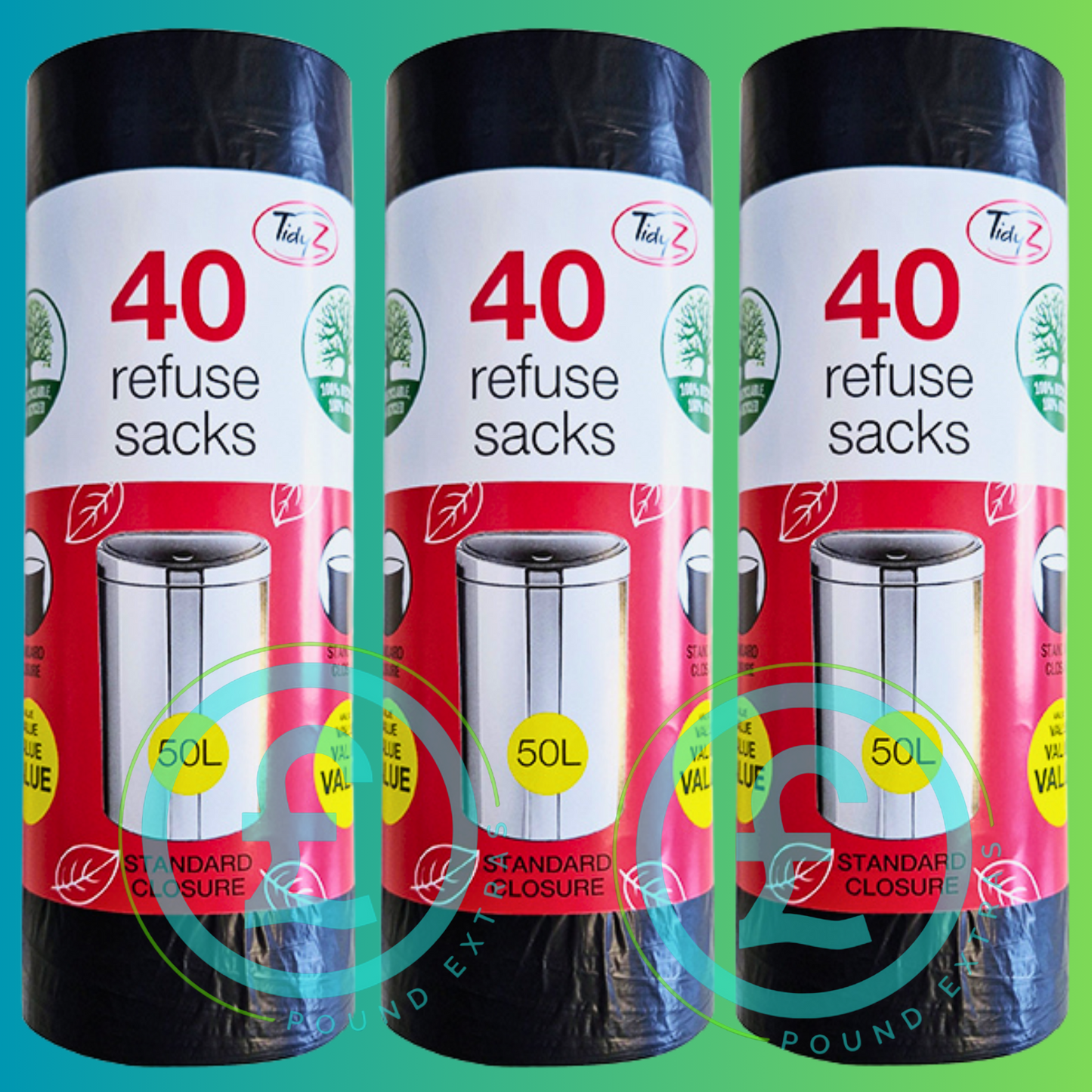 Black Bin Bags TidyZ 50L Refuse Sacks 120 Pack (3 Rolls) Strong Swing Bin Liner2