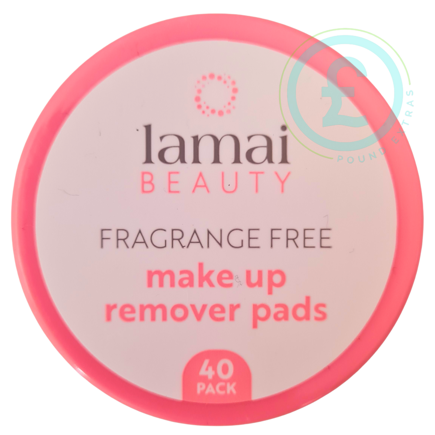 Makeup remover pads container with 'lamai BEAUTY' branding on a white background