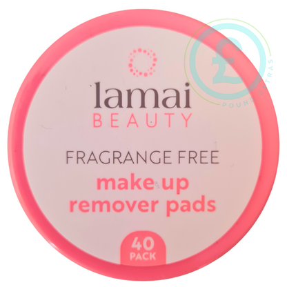 Makeup remover pads container with 'lamai BEAUTY' branding on a white background