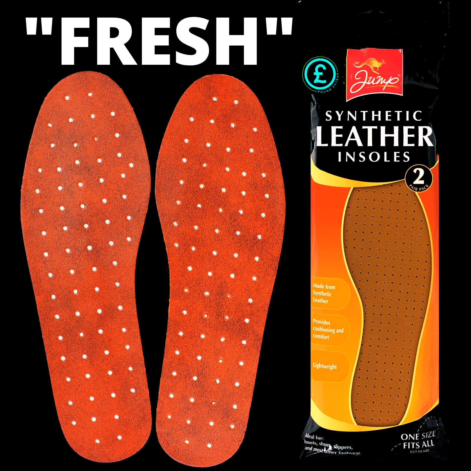 Red synthetic leather insoles with packaging on a black background