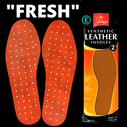 Red synthetic leather insoles with packaging on a black background