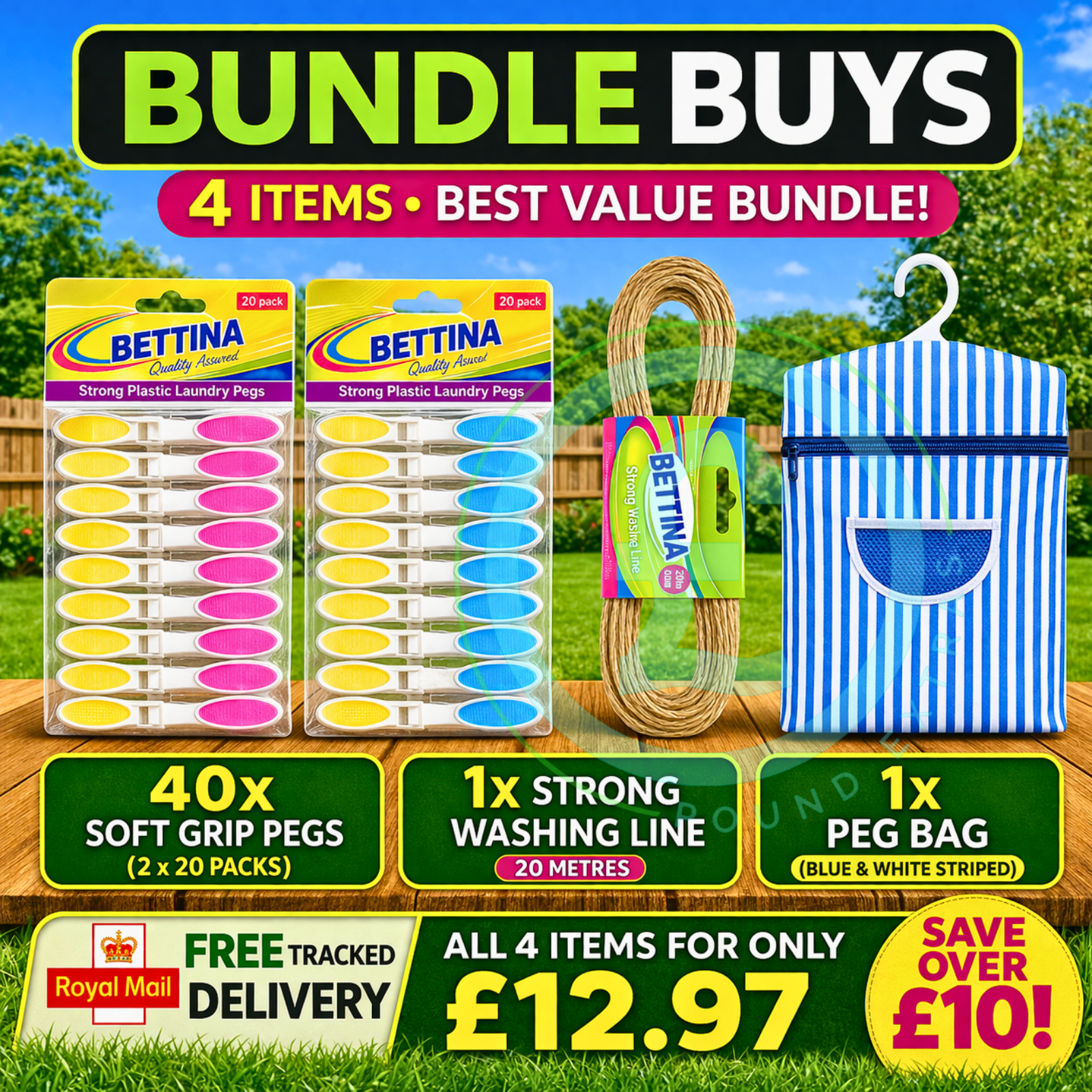 Clothes Pegs 40 Pack Strong Washing Line Peg Bag Bundle Soft Grip Laundry Set0