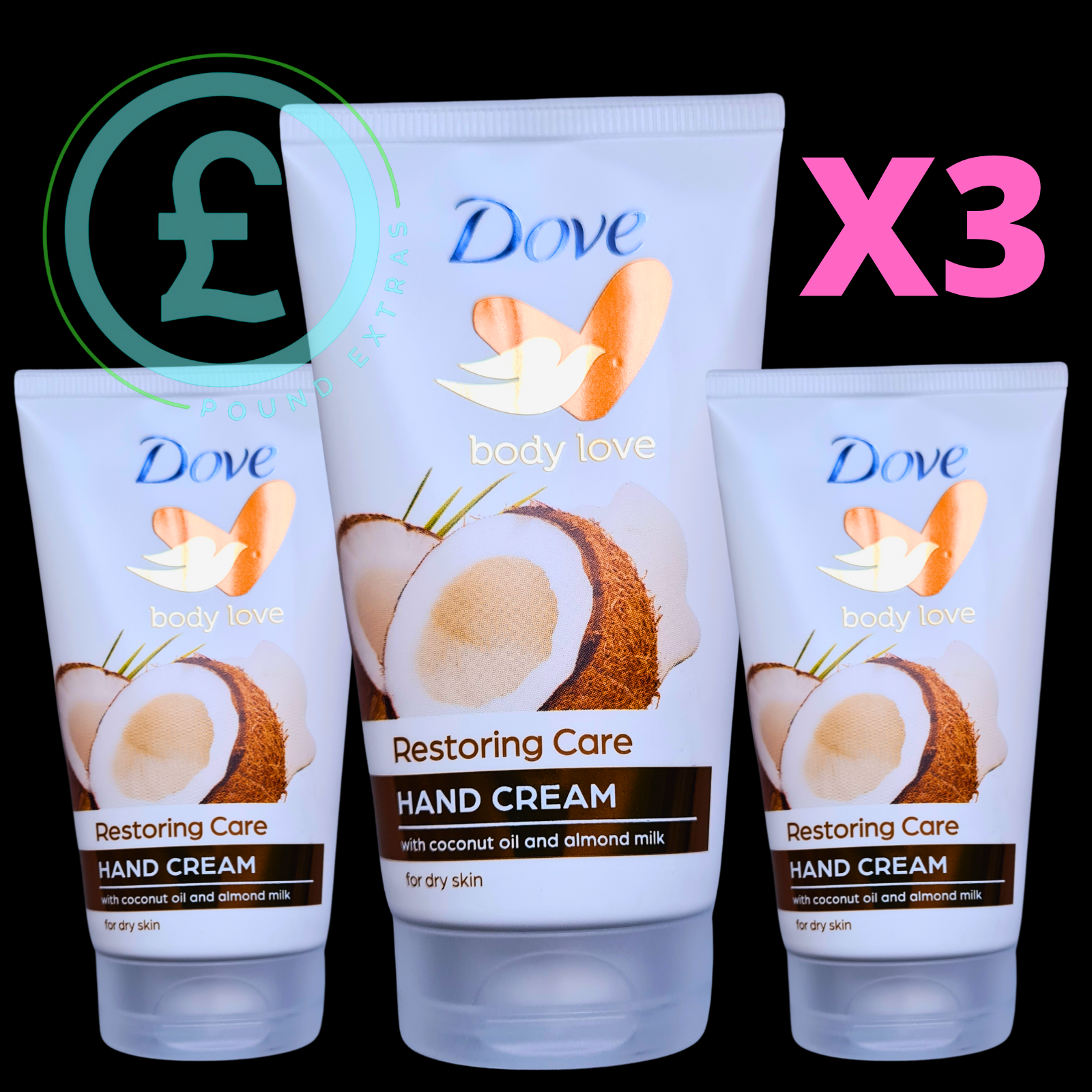 3 x Dove Body Love Restoring Care Hand Cream with Coconut Oil & Almond Milk 75ml0