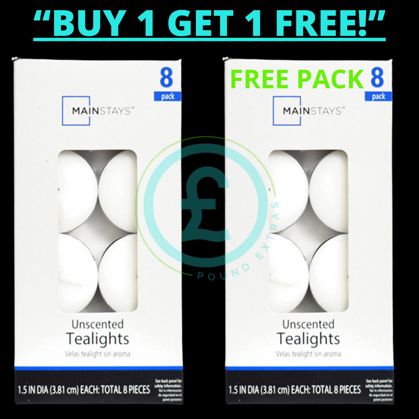 White Unscented Tealight Candles 8 Pack Long Burn 1.5" Home Decor Mainstays2