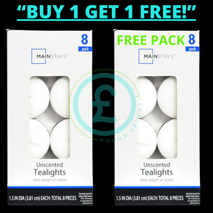 White Unscented Tealight Candles 8 Pack Long Burn 1.5" Home Decor Mainstays2