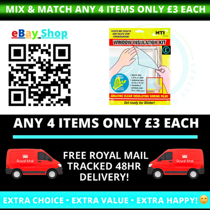 Advertisement for eBay Shop with window insulation kit and promotional text about free Royal Mail delivery.