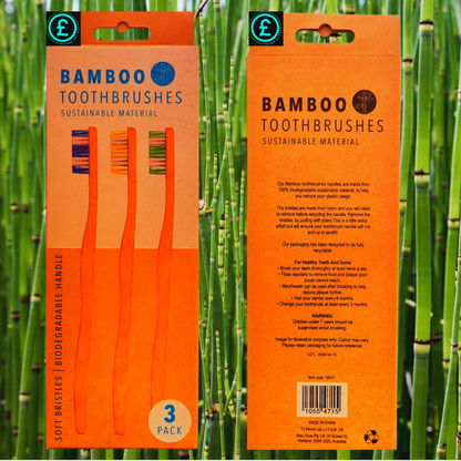 ❤️ POUND EXTRAS 😊 Bamboo Toothbrush Set 💚 soft bristles, eco-friendly & biodegradable handles for a cleaner smile & greener planet. Perfect daily oral care!