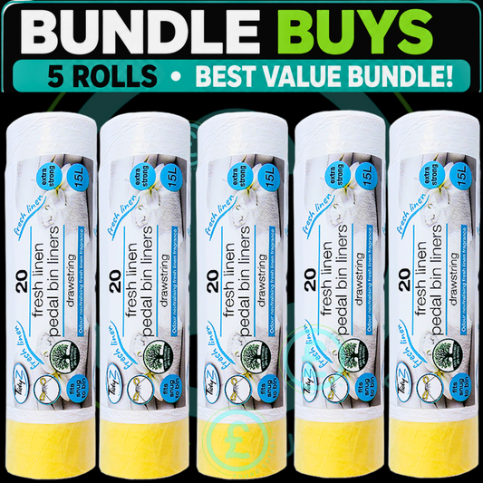 Pedal Bin Liners 100 Pack Bundle 15L Fresh Linen Drawstring Bags Fresh Scent0