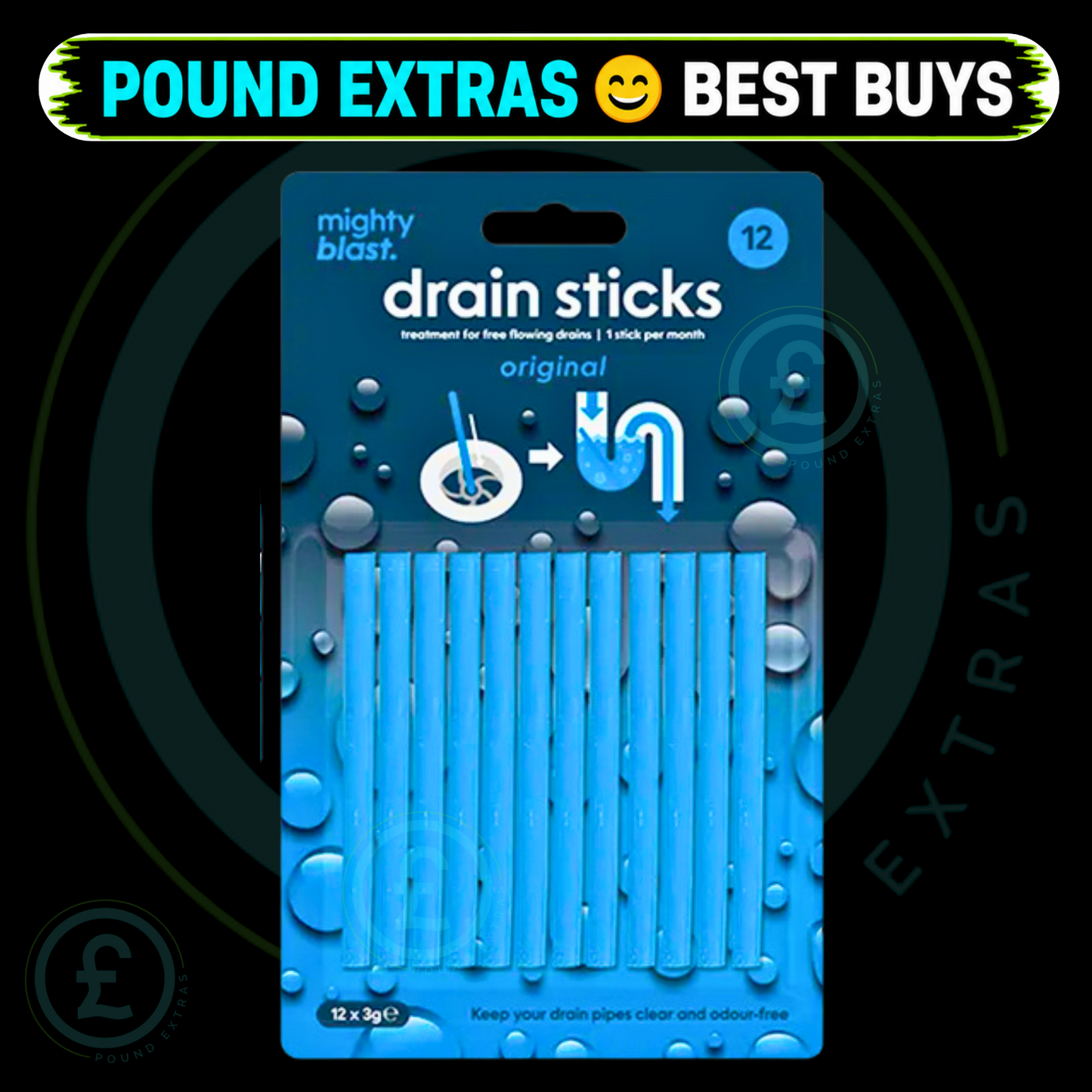 Drain Unblocker Sticks Pipe Cleaner Odour Remover Sink Bath & Shower 12 Pack ⚡2