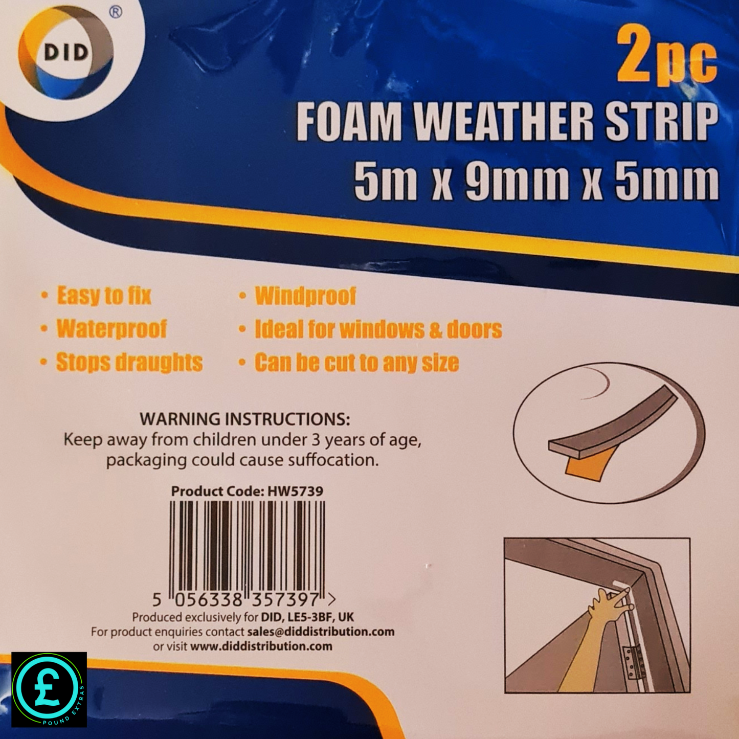 Foam Weather Strip Draught Excluding Tape Door Window Seal 10m Self Adhesive DIY8